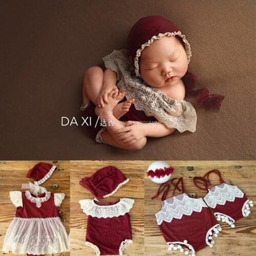 Newborn Photography Props Baby Hat Christmas Baby Lace Romper Bodysuits Outfit Photography Studio Shoot Accessories
