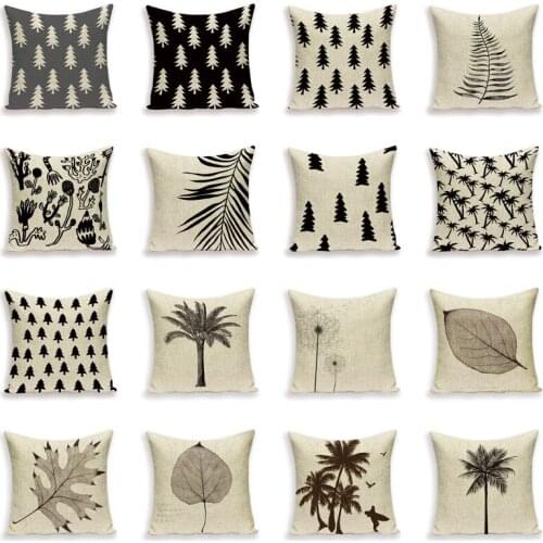 Retro Cushions Cover Home Decor Scandinavian Decorative Pillows Tree Throw Pillow Covers Linen Black Leaf Lumbar Cushion Cover