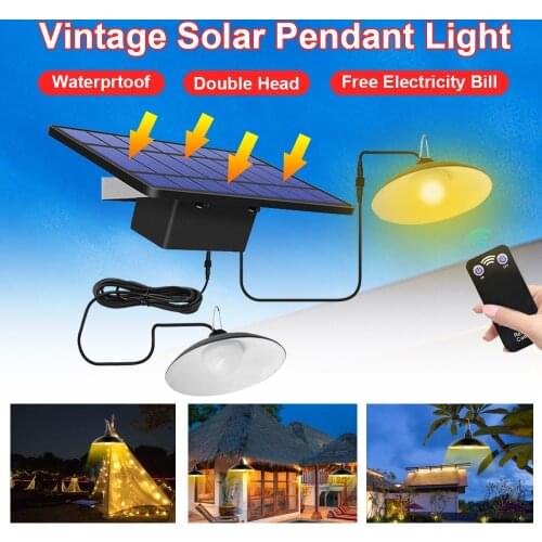 Solar Lamp Double Heads LED Outdoor/Indoor Emergency Light With 3M Extension Cord Waterproof For Camping Terrace Tent Chandelier