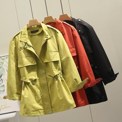 Plus Size Korean Trench Coat Womens 2020 New Spring Autumn Coats Casual Windbreaker Tops Female Black Red Outerwear 4XL