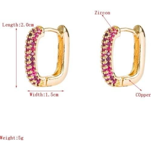 European And American Style Female Earrings Geometric Copper Plated 18K Gold Micro-Inlaid Color Zircon Hip Hop Earrings