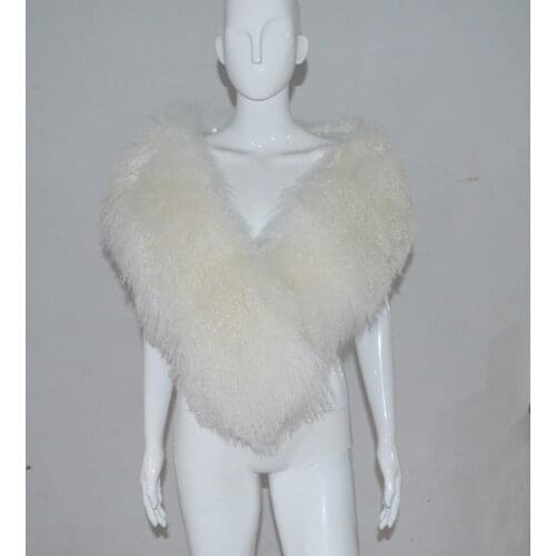 SJ187 Free Shipping 150CM Long Length White Bride Sheep Fur Cape White Women Stole