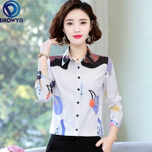 2021 White Long Sleeve Print Office Lady Blouse Women Spring Summer Korean Women Tops and Blouses Elegant Slim Clothes Blusas
