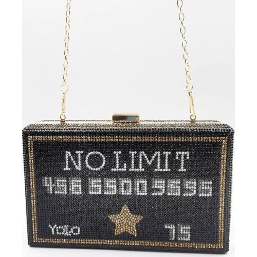 Womens Evening Clutch Bag Black Card Letter Pattern Party Purse Lady Luxury Handbag