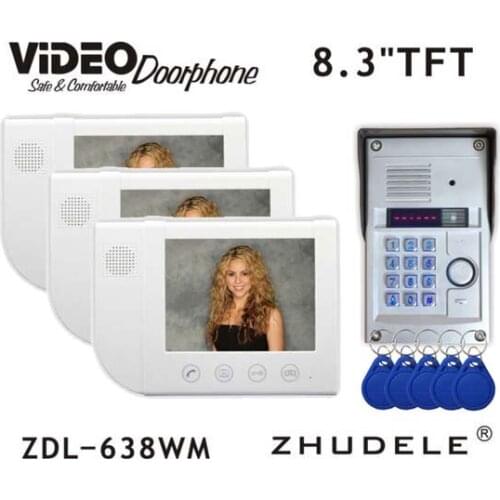 ZHUDELE Top Quality 8.3" Wired Video Door Phone Intercom doorbell & Night Vision 700TVL HD FRID Camera Waterproof Cover 1V3