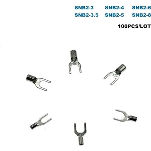 100Pcs Crimp Terminals Electrical Spade Bare Cord End Wire Cable Connector SNB2-3/3.5/4/5/6/8 Ferrules 16-14AWG 1.5-2.5mm2