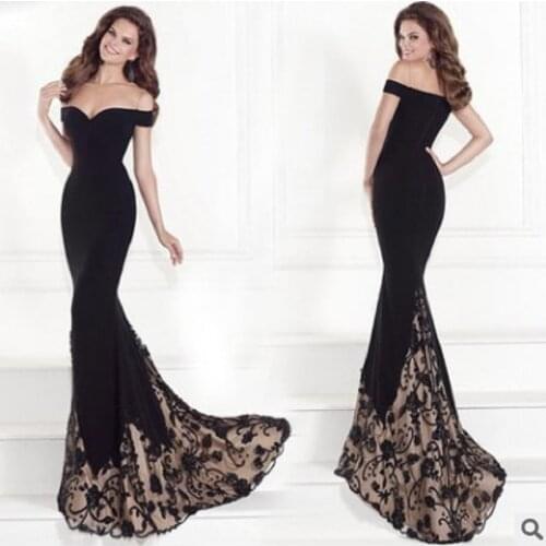 2020 Summer Casual Party Dresses Women Off The Shoulder Long Lace Dress Fashion Slash Neck Mopping Solid Color Dress