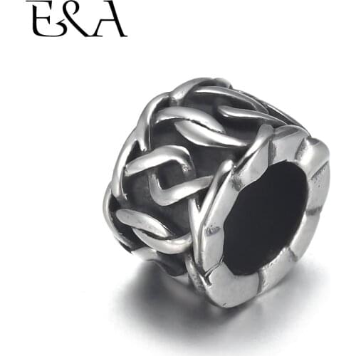 4pcs Stainless Steel Braided Cylinder Bead 6mm Large Hole for Jewelry Bracelet Making Metal Beads DIY Supplies Parts