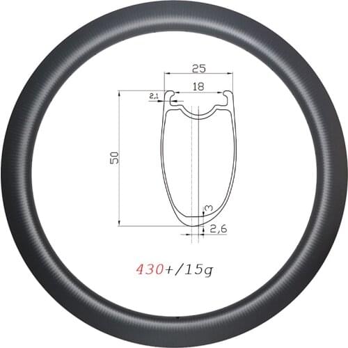 430g SL Road Gravel Bike 50mm deep Asymmetric carbon rims 700c disc clincher tubeless 25mm wide 18mm inner wide 16-32H UD 3K 12K