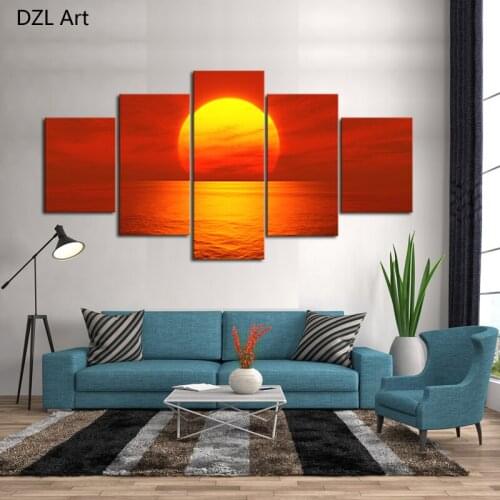 5 Piece Red Sun Modern Home Wall Decor Canvas Picture Art HD Print Painting On Canvas for Living Room