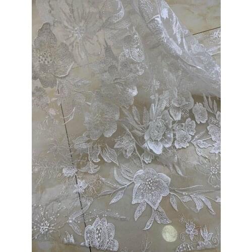 5yards/Bag European Style White Embroidery Sequins Beaded Luxury Ladies High-Grade Fabrics for Wedding Dress Desig XY12