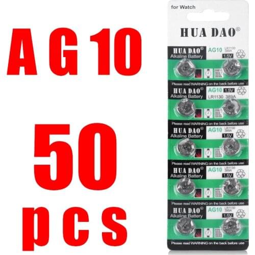 50PCS Button Coin Cell Battery AG10 1.5V Watch Batteries SR54 389 189 LR1130 SR1130 For Toys Control Remote