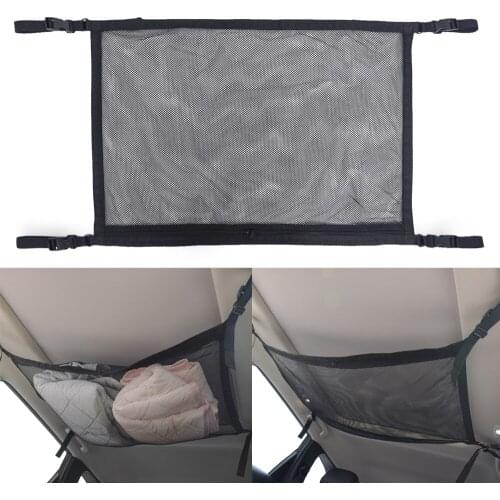 Car Ceiling Mesh Storage Bag, Car Roof Interior Cargo Universal Net Bag with Zipper Breathable Adjustable Sundries Storage Bag