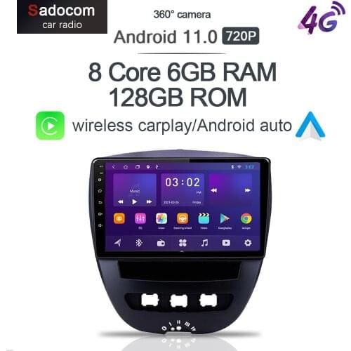 360 Camera Carplay 6G 128G Android 10 Car DVD Player GPS WIFI Bluetooth Radio For Peugeot 107 Citroen C1 Toyota Aygo 2005-2014
