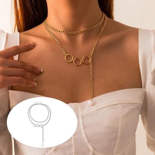 Shiny Crystal Circle Silver Hollow Geometric Punk Womens Pendant Necklaces Jewelry Pendant Long Necklace Women Chain Jewelry