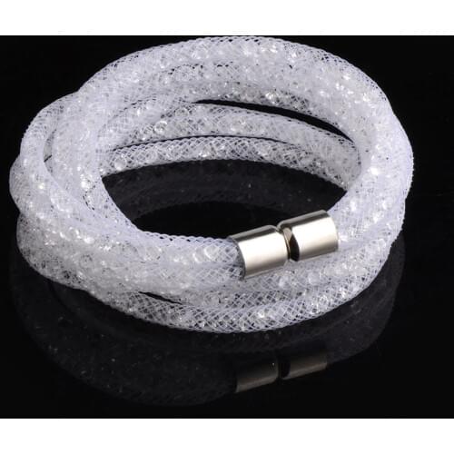 Hot Elegant 4 layers Mesh Magnetic Clasp Double Wrap Crystal Bracelet For Women Jewelry