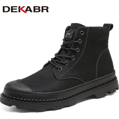 DEKABR Men Snow Boots 2021 Fashion Work Boots Waterproof Snow Ankle Boots Brand Genuine Leather Footwear For Men Sneakers