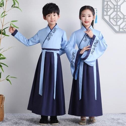 Children Chinese Traditional Folk Dance Costume Ancient Oriental Print Hanfu Girls Fairy Performance New Year Robe Tang Suit