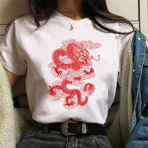 Womens T-shirt Hip Hop Streetwear Tops Women Ulzzang Harajuku Kawaii Chinese Dragon Print T Shirt Summer Graphic Tees,Drop Ship