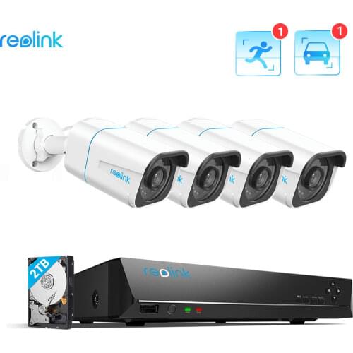Reolink Smart 4k Security Camera System 8MP PoE 24/7 Recording 2TB HDD Featured with Human/Car Detection RLK8-810B4-A