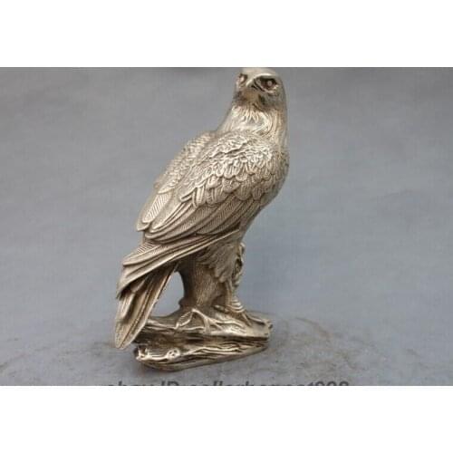 Chinese White Copper Silver Sculpture Eagle hawk Auspicious Bird Statue