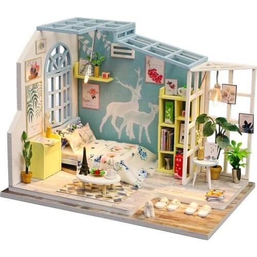 Diy DollHouse Wooden Miniature Furniture Warm With Led Light Doll House maison Model Building Kits casa Toys For Kids Xmas Gifts