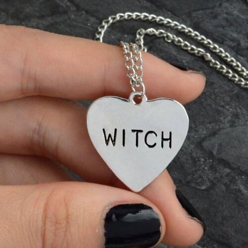 Trendy Witch Necklace Heart Engraved Gothic Witchcraft Wiccan Halloween Goth Jewelry Women Necklace Gift For Witches