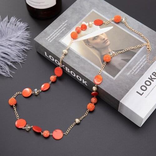 Trendy New Bohemian Jewelry Crystal Beads Long Chains Handmade Beads Shell Pendant Long Necklace for Women Beach Accessories