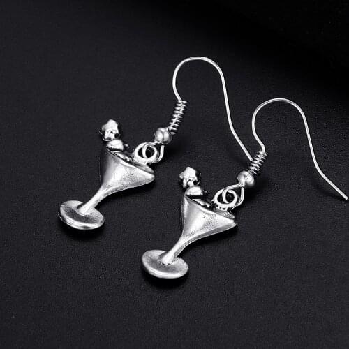 Trendy Vintage Glass Cup Antique Silver Plated Punk Hiphop Rock Style Retro Drop Earrings for Women Girl & Man Party Jewelry