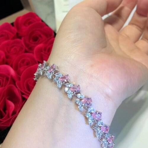 Fashion brand natural cz cubic zirconia water drop bracelet full drill crystal bangles 925 Sterling silver wedding party jewelry