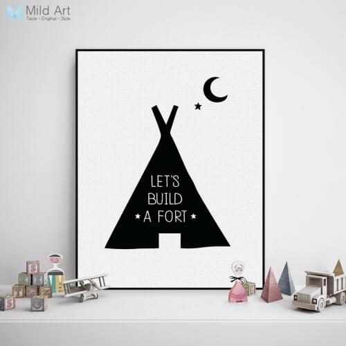 Black White Nordic Minimalist Star Moon Quotes A4 Art Print Poster Nursery Wall Picture Canvas Painting Boy Room Decor No Frame