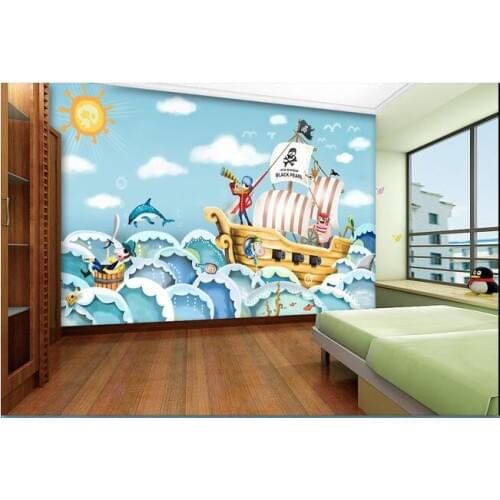3d wallpaper custom mural non-woven wal stickers Hd hand-drawn cartoon pirate ship painting adornment TV setting 3d wall paper