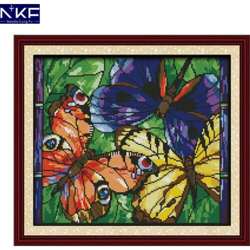NKF Colorful Butterflies Chinese Cross Stitch Needlework Counted Print Cross Stitch Kit for Embroidery Cross Craft Cross Stitch
