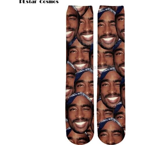 PLstar Cosmos 2018 New style Fashion Knee High Socks Rapper 2pac Tupac Funny Collage 3D Print Mens Womens Hip hop Socks