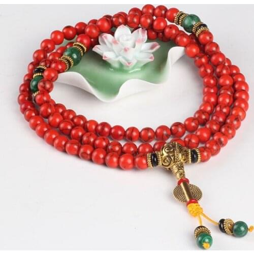 2018 New Arrival Nepal Style 108 Prayer 6mm Beads Chinese Red Ethnic Bracelet for Pray Natural Stone For Men&Women Great Quality