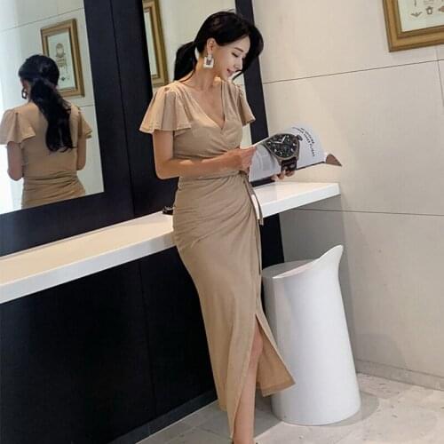 New arrival women vintage v-neck formal dress fashion casual comfortable elegant high quality long holiday sexy pencil dress
