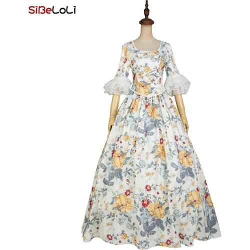 Renaissance Colonial Floral Tea Garden Dress Civil War Prom Ball Gown Reenactment Theater Costume