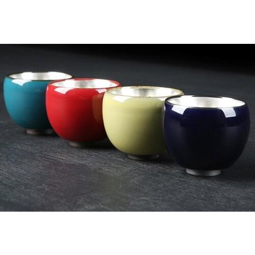 Gilded Silver Tea Cup Kiln Iron Jianzhan Tea Single Cup Sterling Silver Kung Fu Master Cup Teacup Set