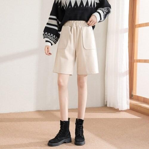 Sanderala Winter Shorts for Women Sexy Plus Size Casual Slim Loose Shorts Pockets Elastic High Waist Womens Clothing