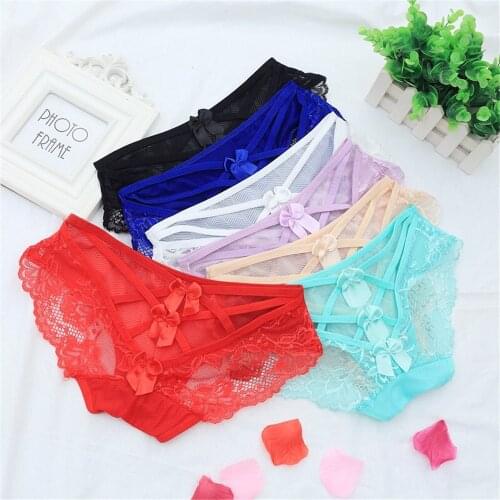 1PC Women Sexy G-string Thongs Lace Floral Sheer Breathable Low Waist Underwear Soft Lingerie Ice Silk Briefs Seamless Panties