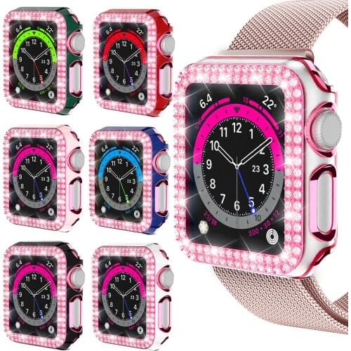 Protective Watch Case for Apple Watch with 6D Dazzling Carving PC Double Row Diamond 42mm 44mm 40mm 38mm Series SE 6 5 4 3 2 1