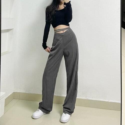Stiped Pants Women Streetwear Pants High Waist Casual Pants pantalones de mujer Straight-leg Trousers for Female ropa mujer
