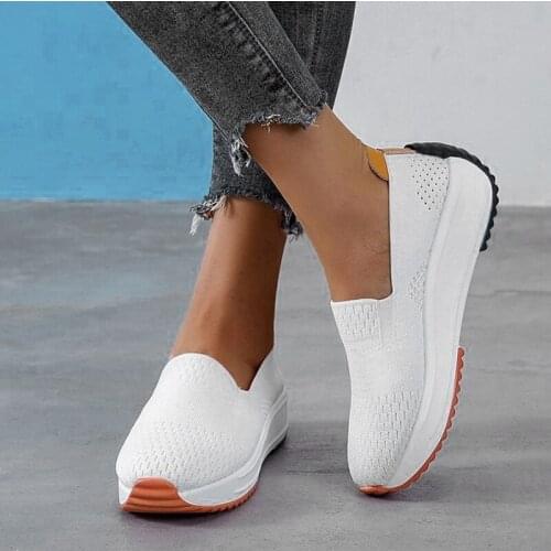Womens Mesh Knitting Sneakers Breathable Women Loafers Ladies Elastic Band Female Casual Slip On Comfortable Shoes Plus Size