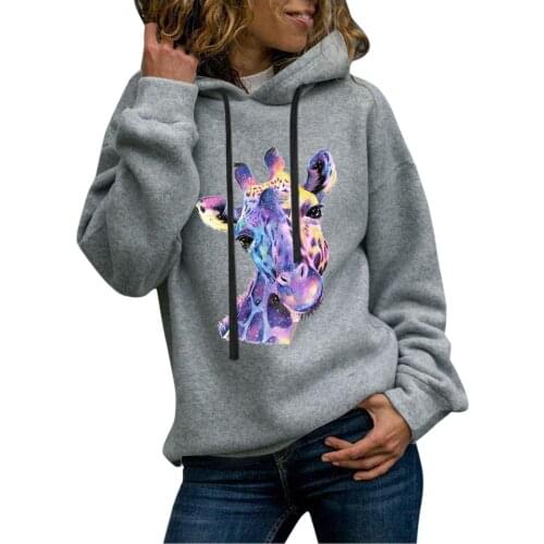 Funny Giraffe Printing Sweatshirts Tops Women Fashoin 2021 Long Sleeve Hoodies Thermal Warm O Collared Pullover Oversized Худи
