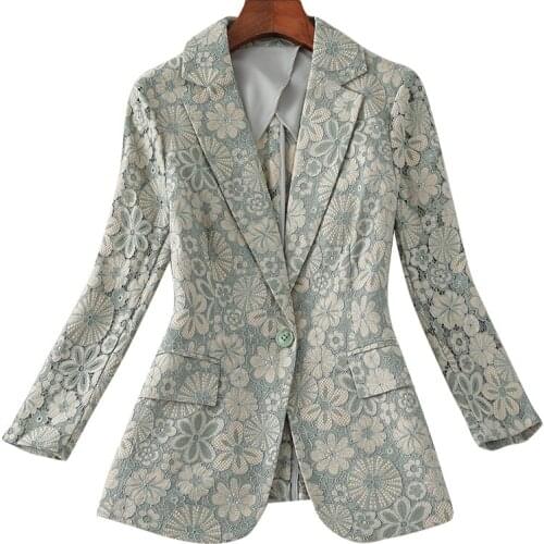 2021 Autumn New Fashion Single Button Graceful Floral Lace Blazer Jacket for Woman