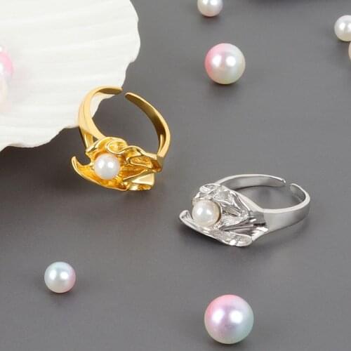 LIVVY Silver Color Concave-Convex Irregular Textured Pearl Ring For Woman Korean Simple Design Adjustable Fashion Jewelry Gifts