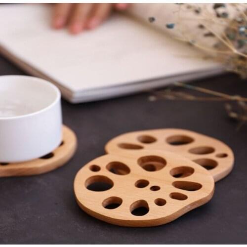 1pc Japan Style Lotus Root Blossom Heat Insulation Table Mat Family Beech Wood Anti-scald Tea Cup Milk Mug Coffee Cup Coaster