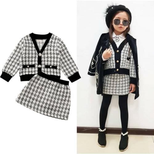2019 Toddler Baby Girls Winter Clothes Plaid Coat Tops+Tutu Dress Formal Outfits Party 2 pcs Pageant dress Clothes Set