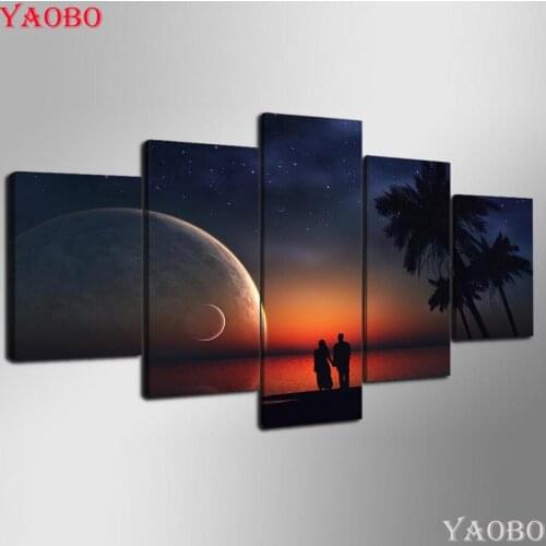 5 Panel Lovers Under The Planet Landscape diamond painting diamond mosaic full square round diamond embroidery sale home decor