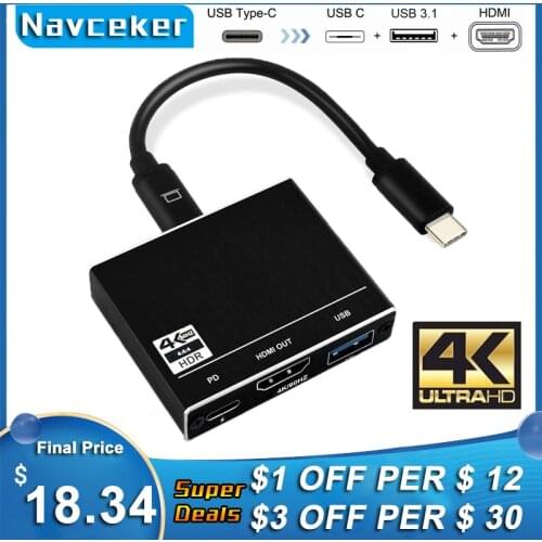 3-IN-1 Thunderbolt 3 Type C To USB C USB 3.0 HUB Multiport Adapter HDMI 2.0 4K 60Hz USB 100W PD Charging Port For MacBook Pro